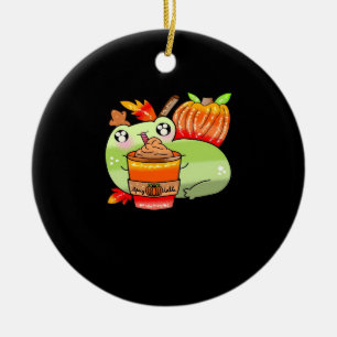 Cute Spooky Frog Pumpkin Spice Latte Season Ceramic Ornament