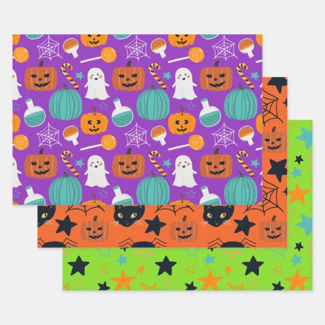 Cute Spooky Fun Halloween Pattern for kids Wrapping Paper Sheet (Set)