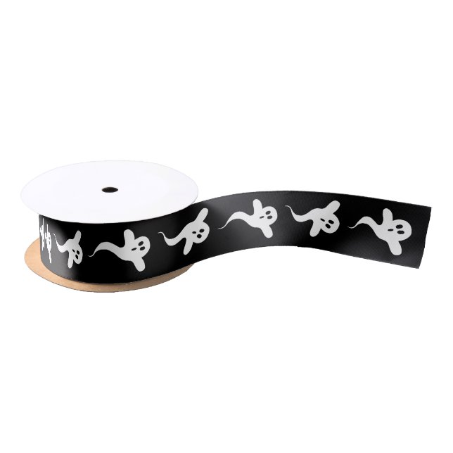 Cute Spooky Ghost Black and White Halloween Gift Satin Ribbon (Spool)