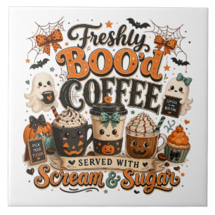 Cute Spooky Ghost Coffee Lover Halloween Ceramic Tile