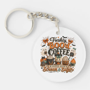 Cute Spooky Ghost Coffee Lover Halloween Key Ring