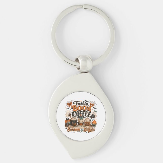 Cute Spooky Ghost Coffee Lover Halloween Key Ring (Front)