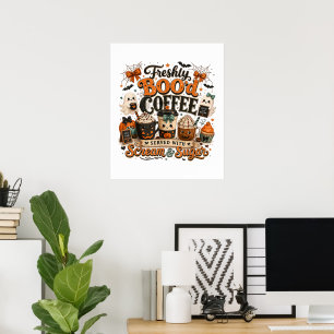 Cute Spooky Ghost Coffee Lover Halloween Poster