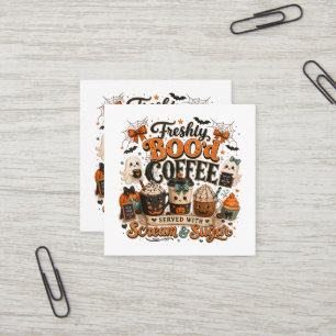 Cute Spooky Ghost Coffee Lover Halloween Square Business Card