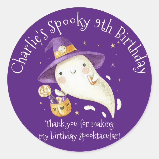 Cute Spooky Ghost Halloween Boy or Girl Birthday  Classic Round Sticker (Front)