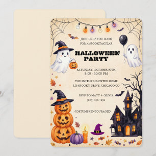 Cute Spooky Ghost Haunted House Halloween Invitation
