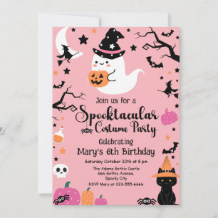 Cute& Spooky Ghost Pink Halloween Birthday Party Invitation