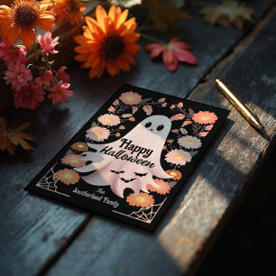 Cute Spooky Ghost Whimsical Floral Halloween Card