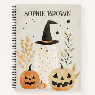 Cute& Spooky Ghost with Jack-o'-Lanterns Halloween Notebook