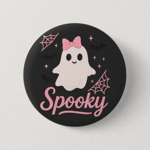Cute Spooky Ghost with Pink Bow Kawaii Halloween 6 Cm Round Badge