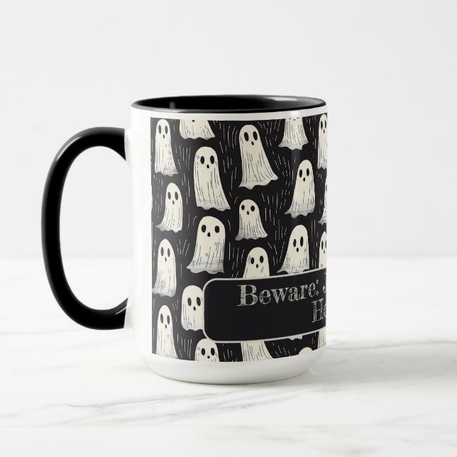 Cute Spooky Ghosts Black & White Halloween Custom Mug (Left)