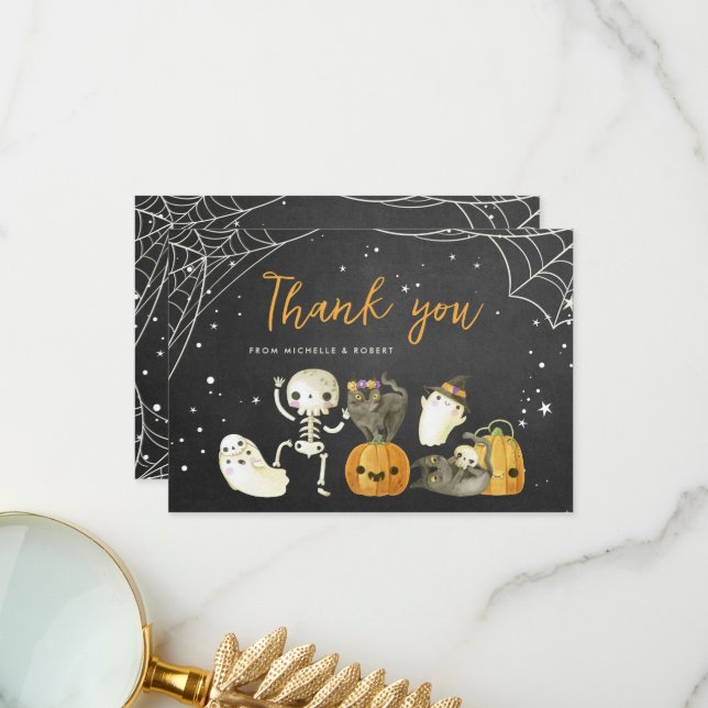 Cute Spooky Ghosts Cats Halloween Fall Baby Shower Thank You Card (Front/Back In Situ)