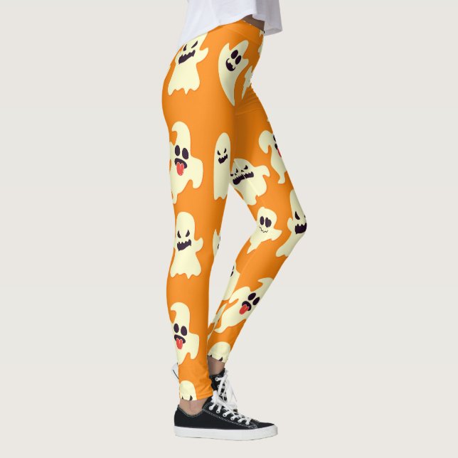 Cute Spooky Ghosts Pattern Halloween Fun Kawaii Leggings (Right)