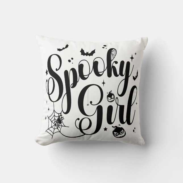 Cute Spooky Girl Halloween Pumpkin Ghost Spider  Cushion (Front)