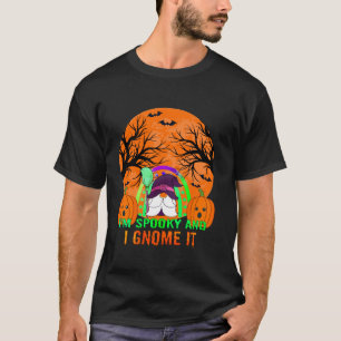 Cute Spooky Gnome Wizard Funny Pumpkin Moon Hallow T-Shirt