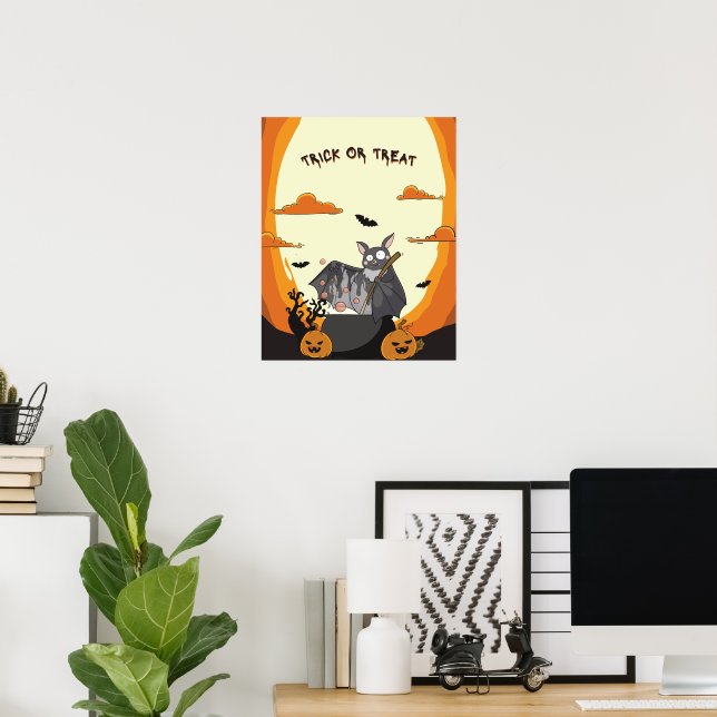 Cute Spooky Halloween Bat Party Poster (Home Office)