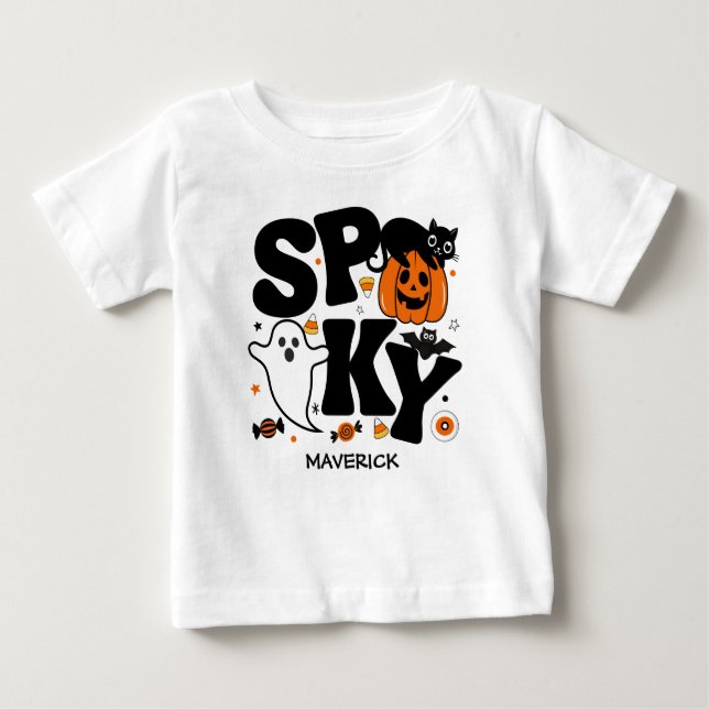 Cute Spooky Halloween Black and Orange Baby T-Shirt (Front)