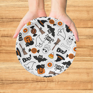 Cute Spooky Halloween Black and Orange Paper Plate