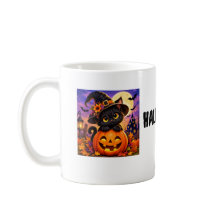 Cute Spooky Halloween Black Cat & Pumpkin Mug