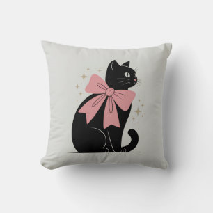 Cute Spooky Halloween Black Cat with Bow Cushion