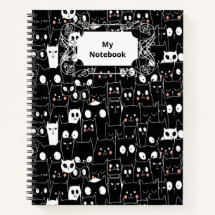 Cute Spooky Halloween Black White Cartoon Animal Notebook