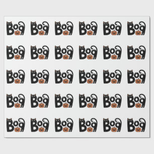 Cute Spooky Halloween Boo Black Cat with Pumpkin Wrapping Paper