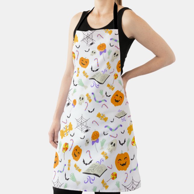 Cute Spooky Halloween Candy and Pumpkins Pattern Apron (Insitu)