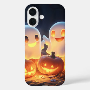 Cute Spooky Halloween Cartoon Ghosts Glowing Pumpk iPhone 16 Case