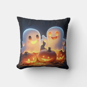 Cute Spooky Halloween Cartoon Ghosts Glowing Pumpk Cushion