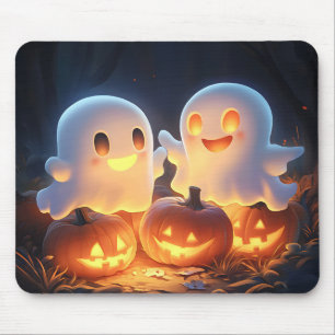 Cute Spooky Halloween Cartoon Ghosts Glowing Pumpk Mouse Pad