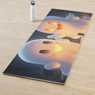 Cute Spooky Halloween Cartoon Ghosts Glowing Pumpk Yoga Mat