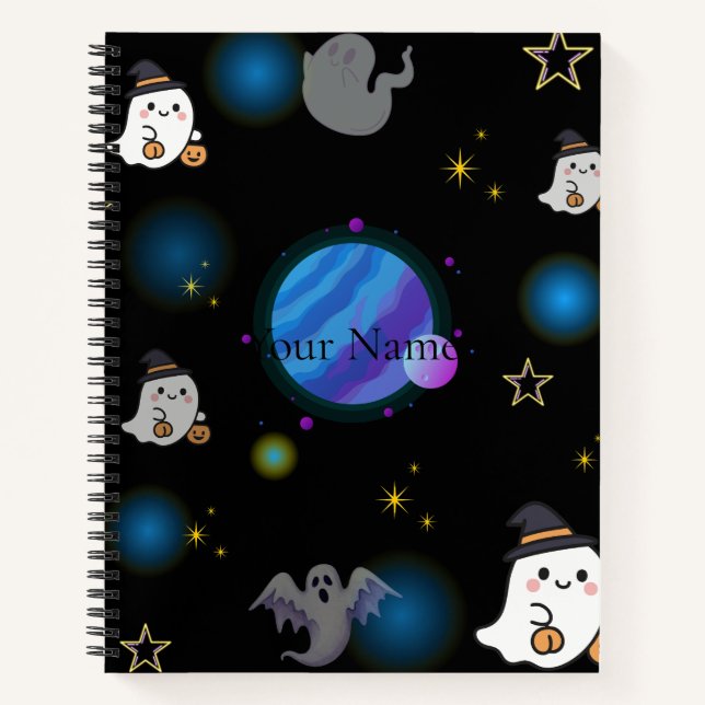 Cute Spooky Halloween Galaxy Spiral Notebook (Front)