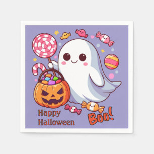 Cute Spooky Halloween Ghost, Pumpkins, and Candy Napkin