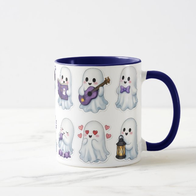 Cute Spooky Halloween Ghosts Pattern Two-Tone Coff Mug (Right)