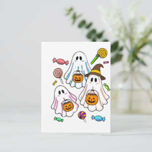 Cute Spooky Halloween Ghosts & Trick or Treat Swee Postcard