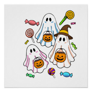 Cute Spooky Halloween Ghosts & Trick or Treat Swee Poster