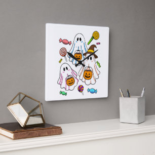 Cute Spooky Halloween Ghosts & Trick or Treat Swee Square Wall Clock
