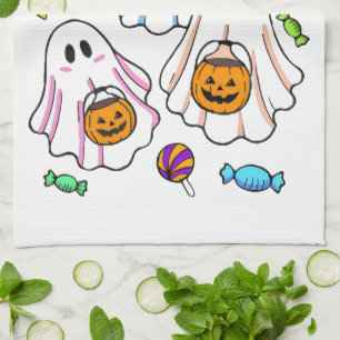 Cute Spooky Halloween Ghosts & Trick or Treat Swee Tea Towel