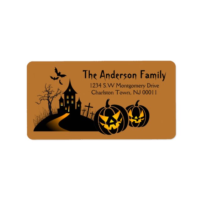Cute Spooky Halloween Haunted House & Bats Label (Front)