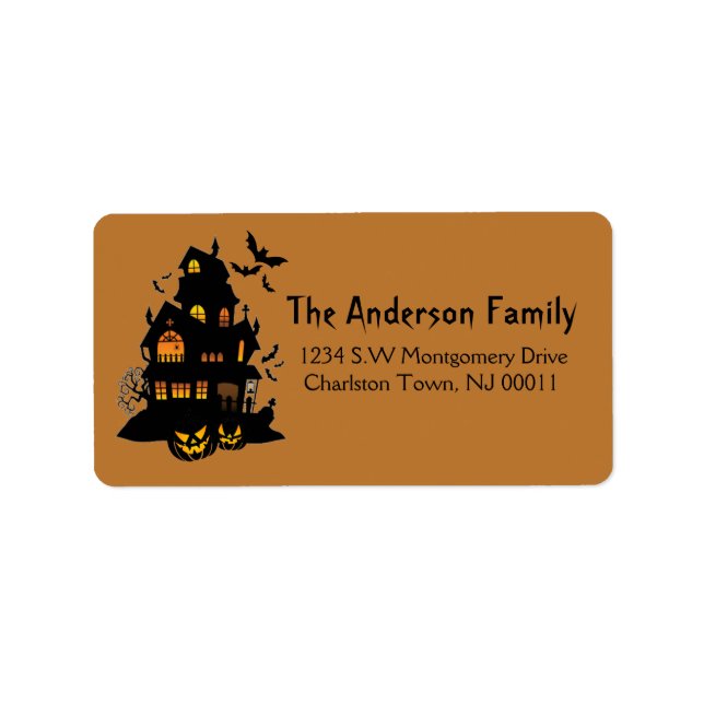 Cute Spooky Halloween Haunted House & Bats Label (Front)