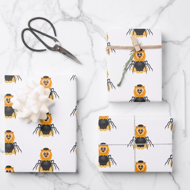 Cute Spooky Halloween Lion Spider Wrapping Paper Sheet (Front)