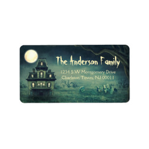 Cute Spooky Halloween Moon light Haunted House Label