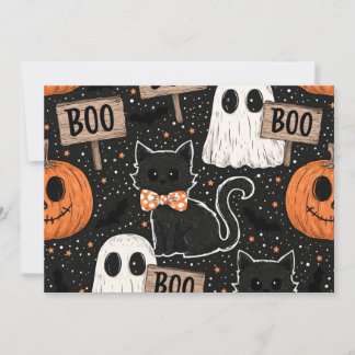 Cute Spooky Halloween Party Cats and Ghosts Boo Holiday Card