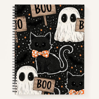 Cute Spooky Halloween Party Cats and Ghosts Boo Notebook