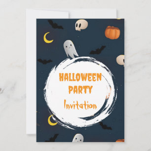 Cute Spooky Halloween Party Invitation Dark Blue