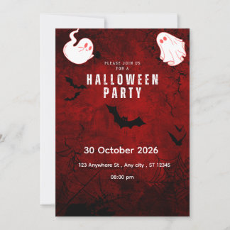 Cute Spooky Halloween Party Invitation | Red & Bla
