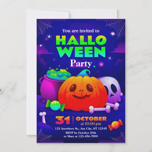 Cute & Spooky Halloween Party Invite for Kids (Front)