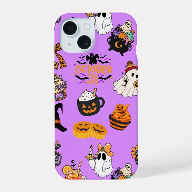 Cute Spooky Halloween Pattern iPhone 15 Case (Back)
