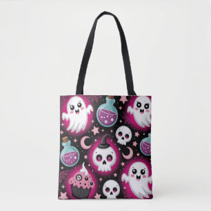 Cute Spooky Halloween Pattern with Ghosts, Skulls  Tote Bag