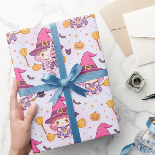 Cute Spooky Halloween Pattern with Witch Pumpkin  Wrapping Paper